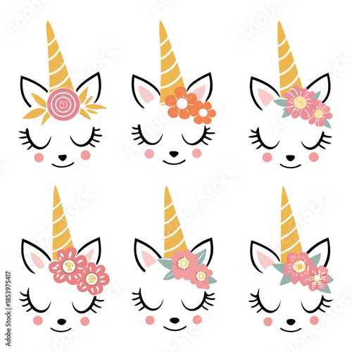 Funny Unicorn Face Cake Decorations Vector Illustration – Cute Magical Party Design