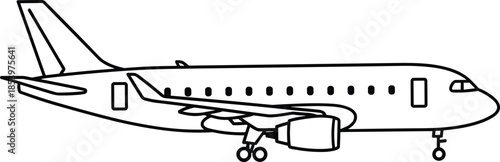 Modern minimalist commercial airplane line art vector icon for aviation travel logistics global tourism passenger flight and aerospace industry graphic elements.