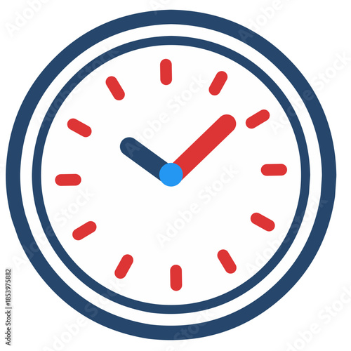 Clock Icon Flat Design Style for Time Management and Schedule App, red clock isolated on white