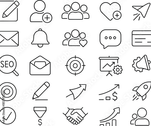 Collection of Business and Technology Icons in Outline Style symbol