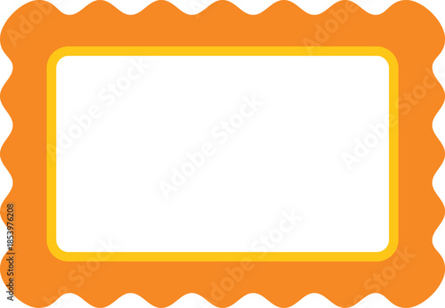 Simple orange wavy rectangular frame with yellow border, perfect for adding a touch of whimsy to any design project