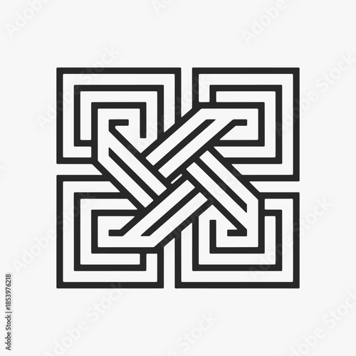 Interlocking geometric labyrinth motif design. The maze is not very complex, but it is still challenging to navigate.