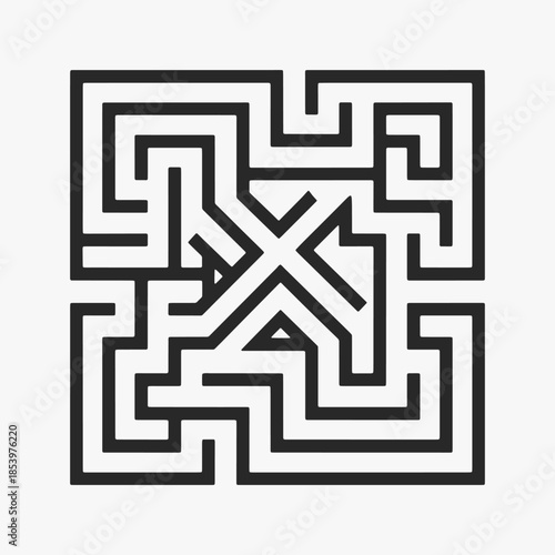 Interlocking geometric labyrinth motif design. The maze is not very complex, but it is still challenging to navigate.
