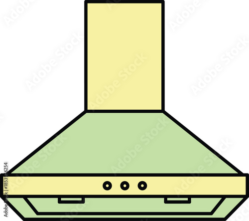 Modern kitchen range hood vector illustration in green and cream for interior home design appliance retail and culinary ventilation systems.