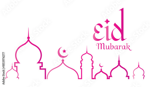 Eid mubarak greeting card with mosque silhouette