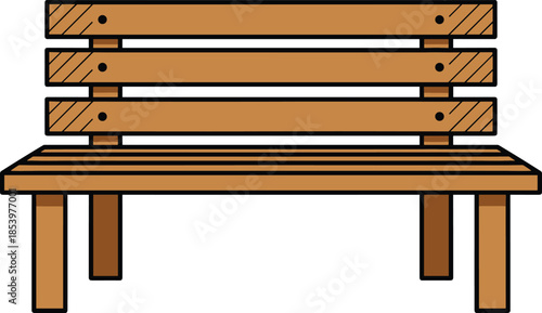 Classic wooden park bench vector illustration for urban planning outdoor public recreation park seating landscape design and city infrastructure graphic elements.