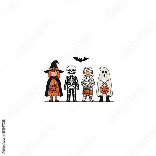 Group of Halloween Costumed Characters Portrait.