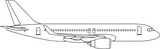 Modern minimalist airplane line art vector icon for commercial aviation travel tourism global logistics transportation services and airport terminal graphic elements.