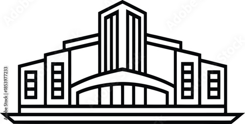 Architectural illustration of a large building with central tower