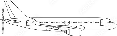 Modern minimalist airplane line art vector icon for commercial aviation travel tourism global logistics transportation services and airport terminal graphic elements.
