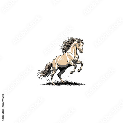 Hand drawn rearing horse illustration on hind legs.
