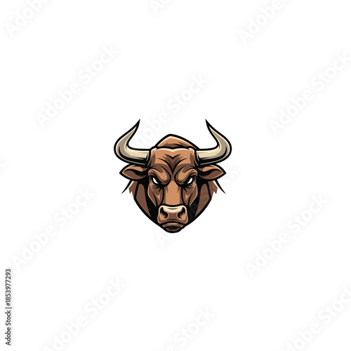 Bull Head Mascot Illustration with Horns.