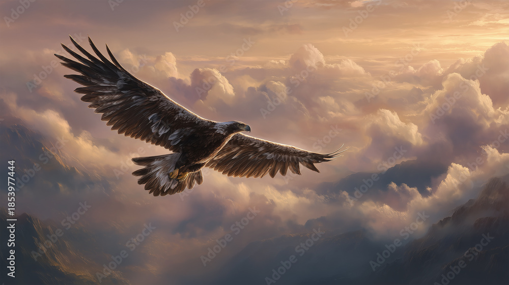 Fototapeta premium ワシが空を舞い上がる風景