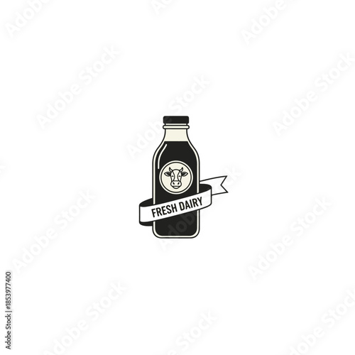 Milk Bottle With Fresh Dairy Label.