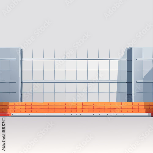 Sports stadium grandstand seating with barrier and steps, architectural design, concept art