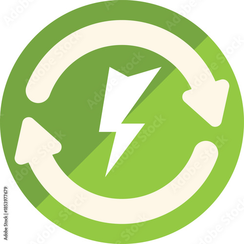 Circular arrows enclosing a lightning bolt represent renewable energy and sustainable power sources