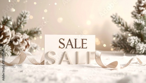 Festive Winter Sale with Snow and Pine Branches