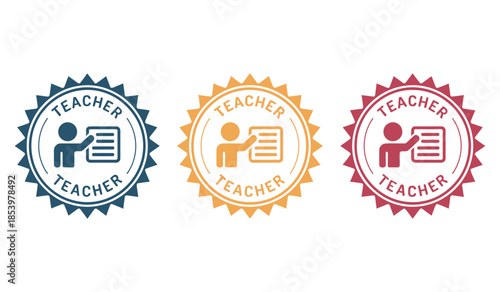 Teacher icon set with document and person symbol