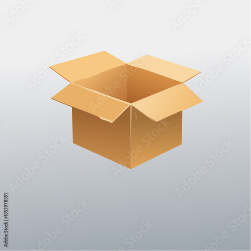 Empty cardboard box with open flaps, ready for packaging, shipping, or storage of goods, representing delivery and organization concepts in e-commerce and logistics