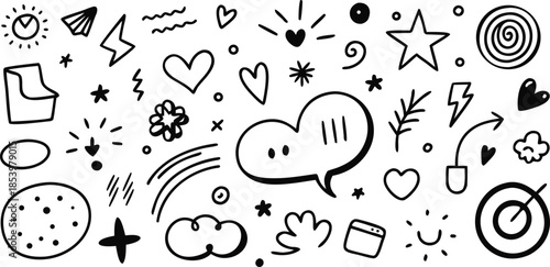 A collection of cute doodle icons and symbols