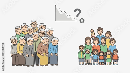 Demographic shift from older population to younger generation with declining trend.