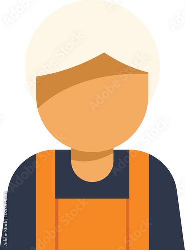 Upper body illustration of a construction worker wearing orange overalls and a white hard hat