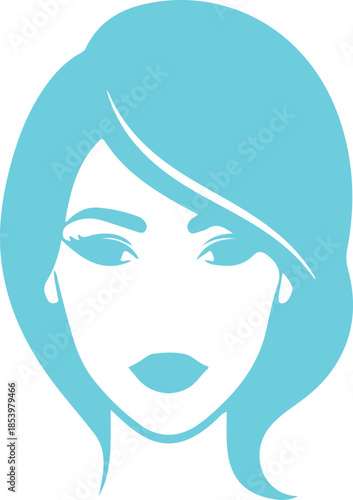 Modern Minimalist Blue Woman Face Vector Avatar Icon isolated PNG with Transparent Background