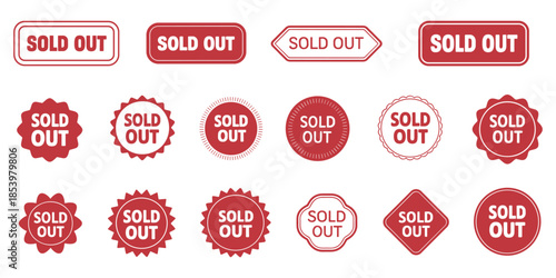 Collection of red sold out stamps and labels for unavailable products sold out, label, stamp, red, unavailable
