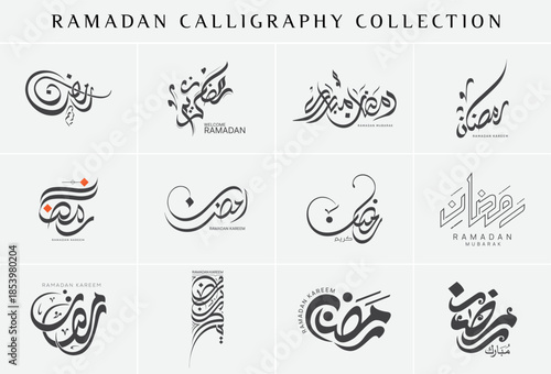 Ramadan Kareem and Ramzan Mubarak Arabic Calligraphy Set – Islamic Typography, Elegant Lettering Designs for Posters, Banners, Cards, Branding and Social Media