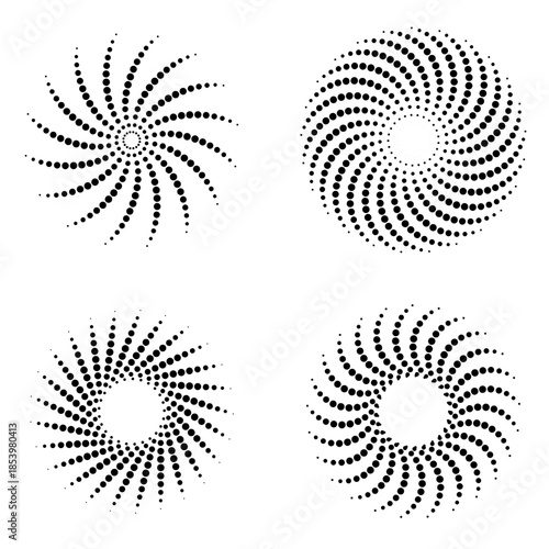 Black White Spiral Dot Patterns Abstract Geometric Swirl Design Elements Collection Vector