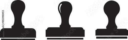Rubber Stamp Silhouettes Approval and Validation Concept,  Simple black silhouette of a rubber stamp with a rounded handle on a white background