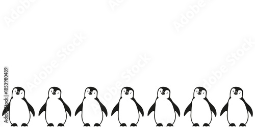 Funny vector Penguin baby empty Frame with space for text. Wild nature banner with cute Penguin border isolated transparent. Fun kid wall decor. EPS 10