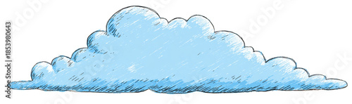 Simple cartoon sketch of fluffy blue cloud, illustrated with soft lines and shading, evokes sense of calm and tranquility. This vector illustration captures essence of serene sky