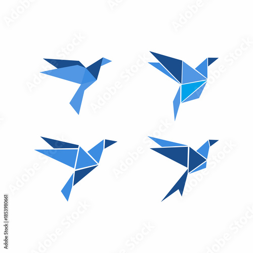 Origami bird. Origami birds vector pack. Origami birds vector set.