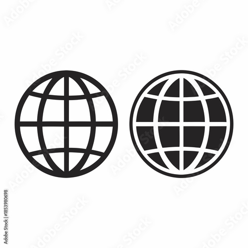 Minimalist Black and White Globe World Icon Vector Illustration