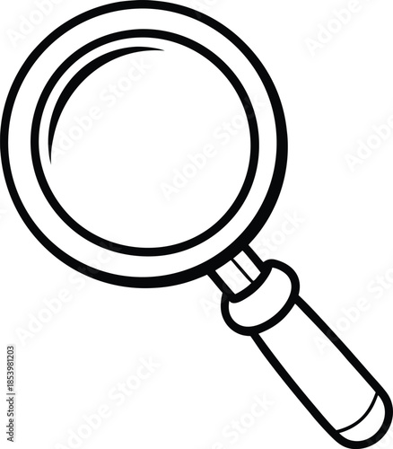 Vector magnifying glass icon featuring an optical lens and handle isolated on white for search exploration and zoom focus as a magnification tool for discovery
