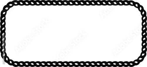 Isolated black and white vector illustration of a blank vintage film frame border designed with a decorative diamond pattern texture and a lace chain style