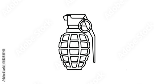 Minimalist line icon of a fragmentation grenade, representing military weapons, explosives, the army, and potential danger.