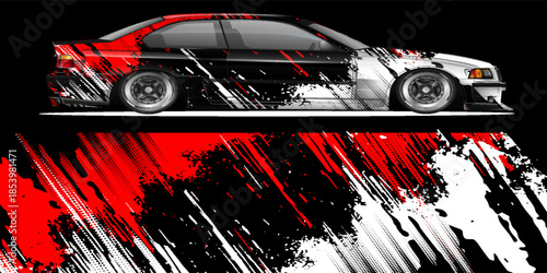 Car decal design vector. Graphic abstract stripe racing background kit designs for wrap vehicle, race car, rally, adventure and livery
