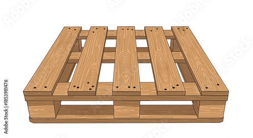 Detailed illustration of a standard wooden shipping pallet, used in logistics, warehousing, and transporting goods and cargo.