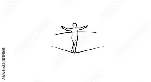 Minimalist line art drawing of a person balancing carefully on a tightrope, symbolizing risk, precision, and business challenges.