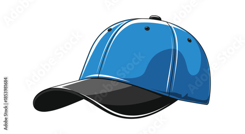 Clean cartoon vector illustration of a classic blue and black baseball cap, a versatile and sporty fashion accessory for casual wear.
