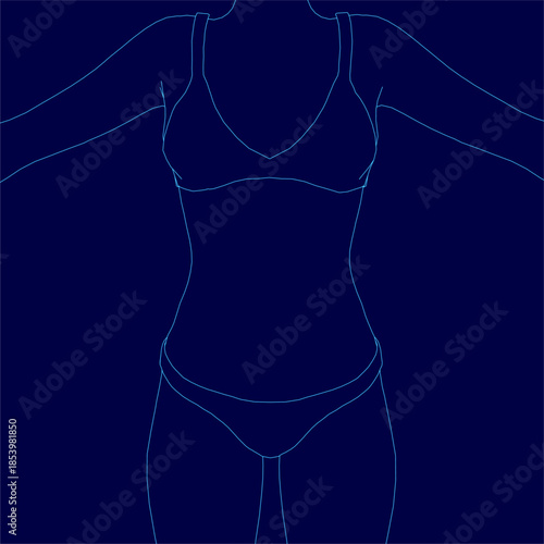 A minimalist line art illustration of a young woman in her underwear. The simple contour drawing uses clean, continuous black lines on a white background.