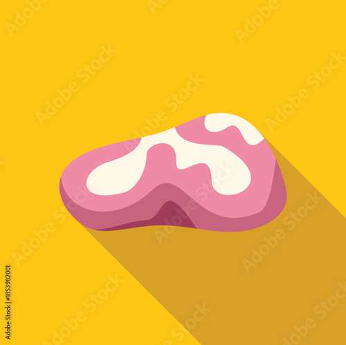 Pink and white candy with long shadow on yellow background, sugary treat for children