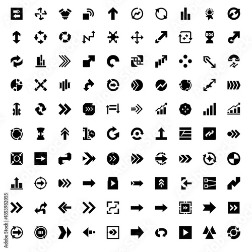 Black Arrows Icons Glyph Set Isolated On Transparent Background