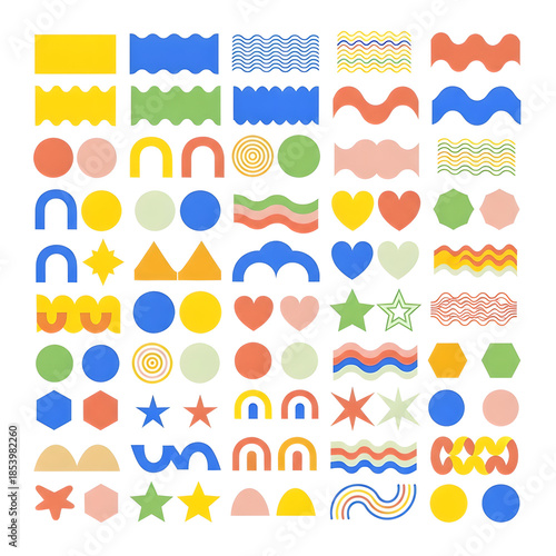 Abstract Shapes Geometric Patterns Colorful Modern Design Isolated On Transparent Background