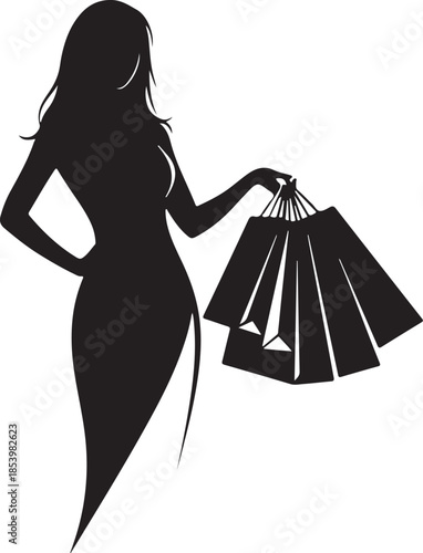 Elegant woman holding shopping bags in confident pose
