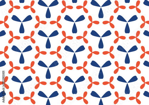 Seamless geometric pattern with blue and red abstract shapes