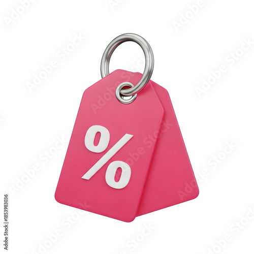 Pink Percentage Discount Tag 3D Isolated On Transparent Background
