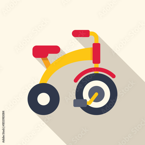 Colorful tricycle for children with long shadow, ideal for representing childhood, fun and outdoor games